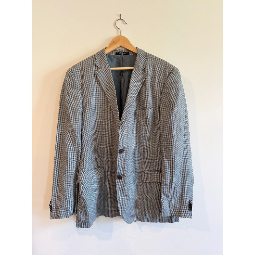 Hugo Boss The Crows Pure Linen Blazer Mens 44R Microcheck Pattern Black
